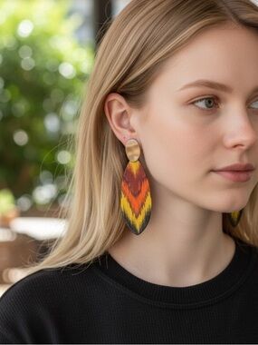 Statement Red and Yellow Chevron Drop Earrings
